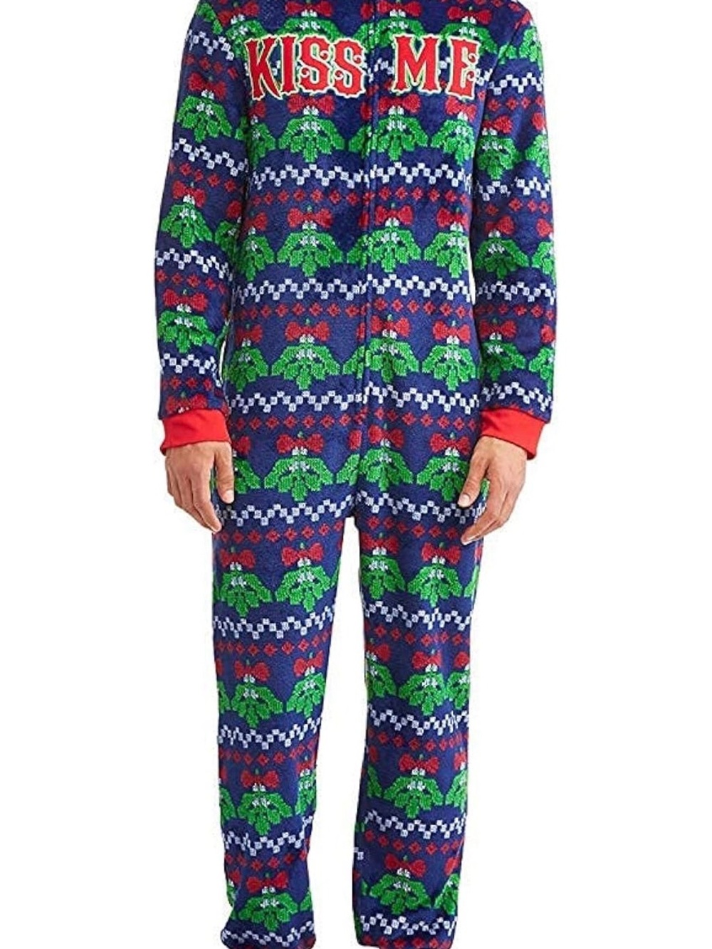 Men size L Blue & Green Holiday 'Kiss Me' One-Piece Pajama